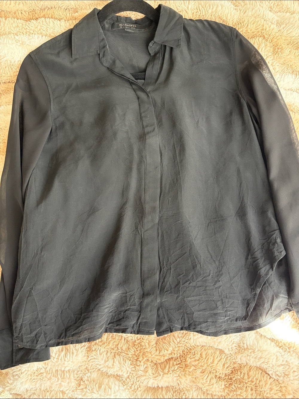 All Saints Black Sheer Button-Front Shirt